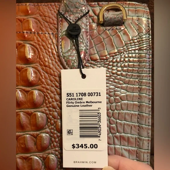 NWT-Brahmin-Caroline Satchel-Flirty Ombré Melbourne-Croc Embossed Leather-$345 - Picture 13 of 14